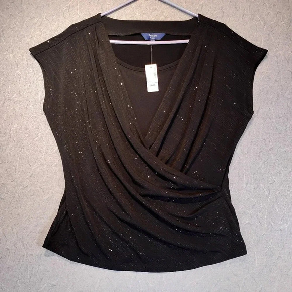 Reitmans Tops - Reitman's Women's Black Sleeveless Stretch Deep V-Neck Sparkly Blouse Size Large